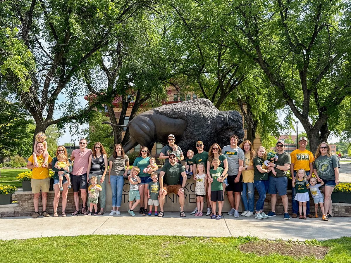 Once a Bison, always a Bison! 🦬 10 years later, this group of NDSU friends reunited on campus to relive memories and celebrate where it all began. From dorm life to families and careers, Bison bonds last a lifetime. 💚💛 bit.ly/409Tko3

#NDSU #OnceABisonAlwaysABison