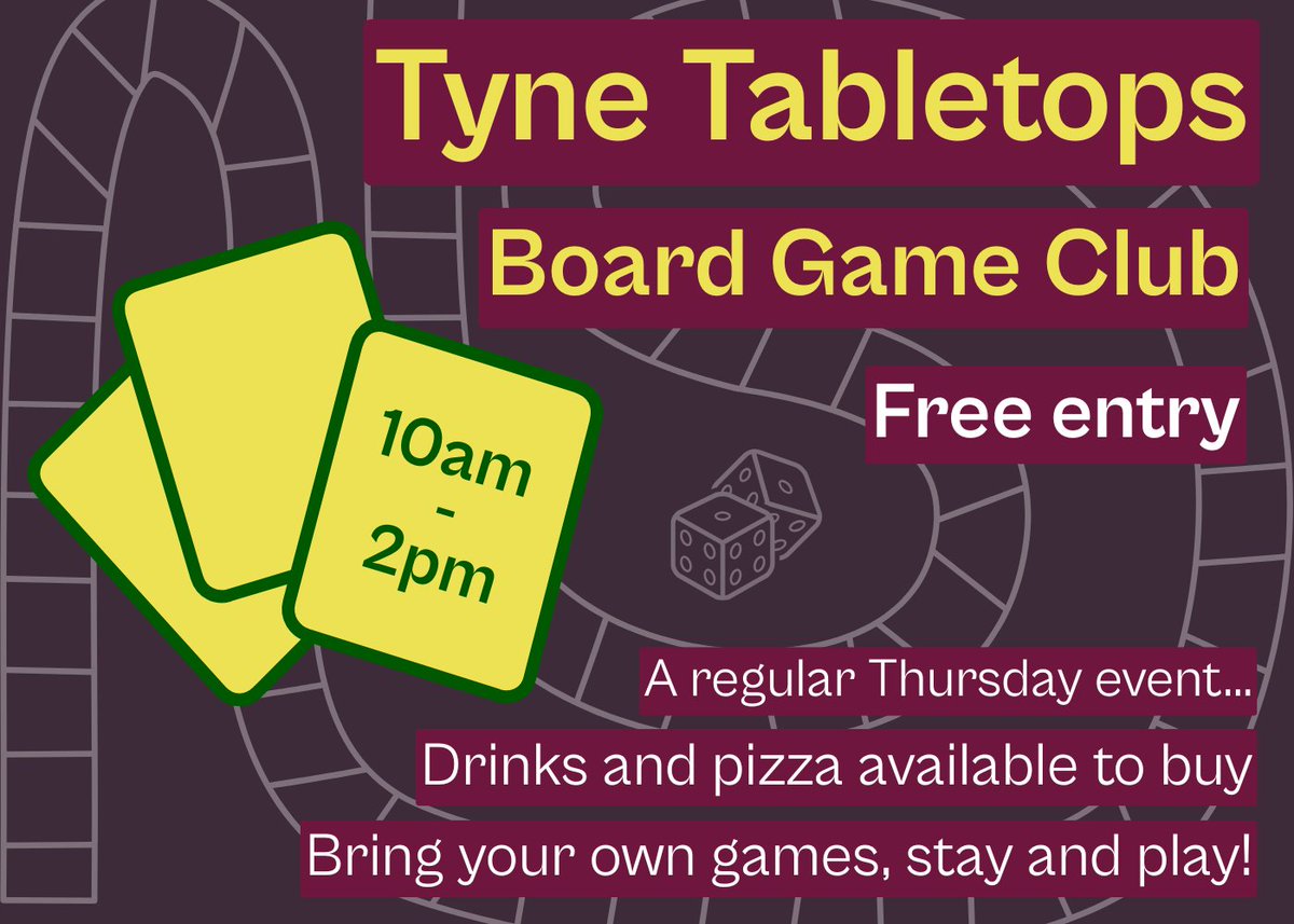 TyneOperaHouse's tweet image. Starting from Sep, our 1867 Cafe Bar will be hosting our Tyne Tabletops Board Game Club!
Every Thursday from 10am-2pm, bring your favourite board games and a few friends, or join someone else’s game and meet new people.
📅 Thu 11 Sep - Thu 4 Dec
🎟 bit.ly/TTbgc