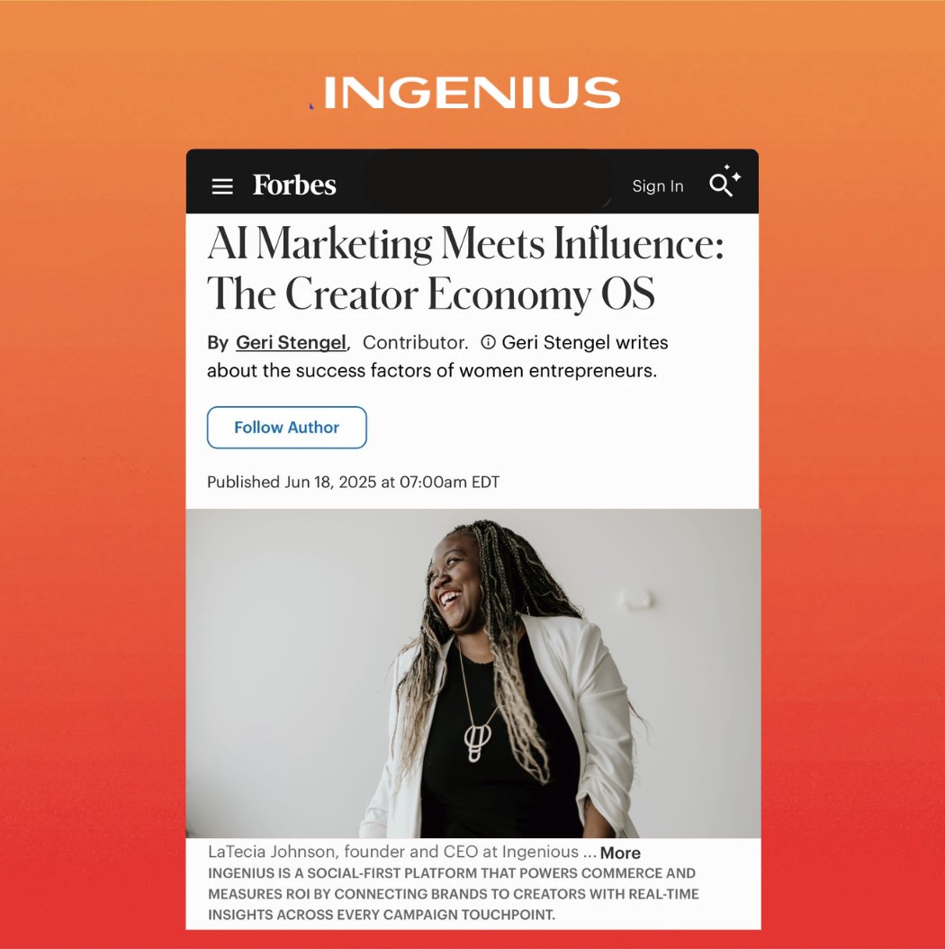 Absolutely cool to see <a href="/IngeniusOS/">INGENIUS</a> featured by Forbes!    

We talk about the rise of creators, the future of media, and why brands need better tools to meet the moment.

A lot can happen in a year. 

Here’s what we’ve been building → bit.ly/3Tu6I2z
