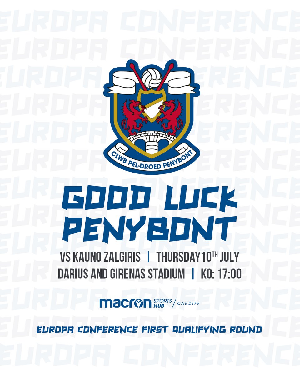Macron Sports Hub Cardiff (@macroncardiff) on Twitter photo Best of luck to Penybont from everyone at Macron Cardiff, who are starting their European journey in less than an hour against <a href="/FKKaunoZalgiris/">FK Kauno Žalgiris</a>
<a href="/PenybontFC_/">Penybont FC</a> Best of luck to Penybont from everyone at Macron Cardiff, who are starting their European journey in less than an hour against <a href="/FKKaunoZalgiris/">FK Kauno Žalgiris</a>
<a href="/PenybontFC_/">Penybont FC</a>