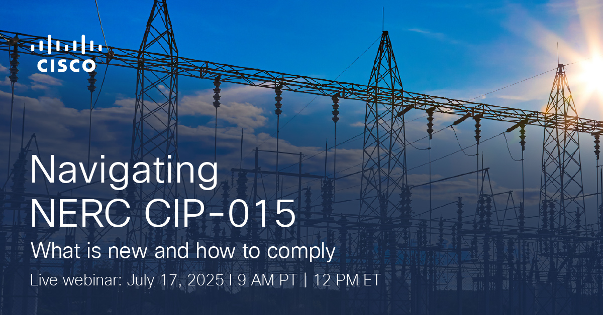 CiscoIIoT's tweet image. See how Cisco's Industrial Threat Defense can help utilities meet NERC CIP requirements. Join our July 17th webinar with @BurnsMcDonnell and @1898andCo to discuss the new INSM CIP-015 standards and the solutions available to help utilities comply.➡️ cs.co/60184aYHI