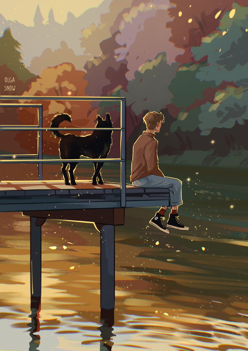 olgasnoww's tweet image. Padfoot and Moony by the lake✨ #wolfstar #mtwt #wolfstarfanart