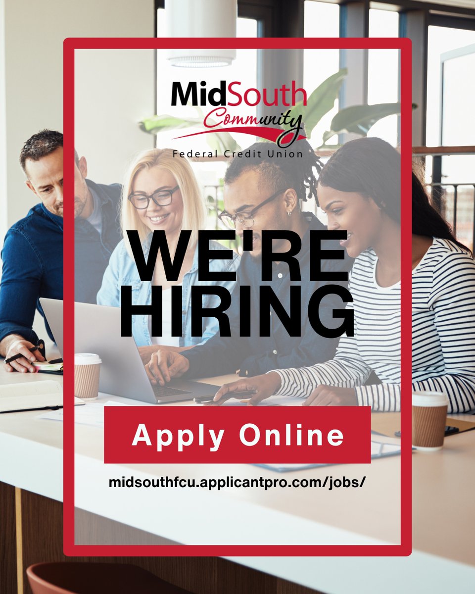 Come work with us!
We're hiring in Macon and Milledgeville. Find your next opportunity and apply today: midsouthfcu.applicantpro.com/jobs/
#MidSouthCommunityFCU #NowHiring