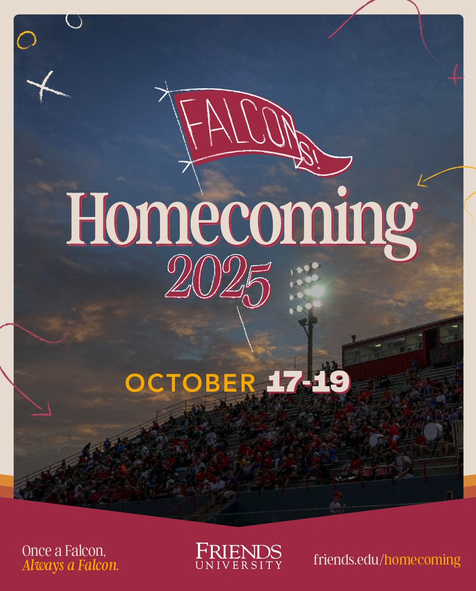 Calling all students, family, alumni and community to Homecoming Weekend 2025! 🎉 Mark your calendars for October 17-19, 2025 and learn more at friends.edu/homecoming #MyFriendsU #Homecoming