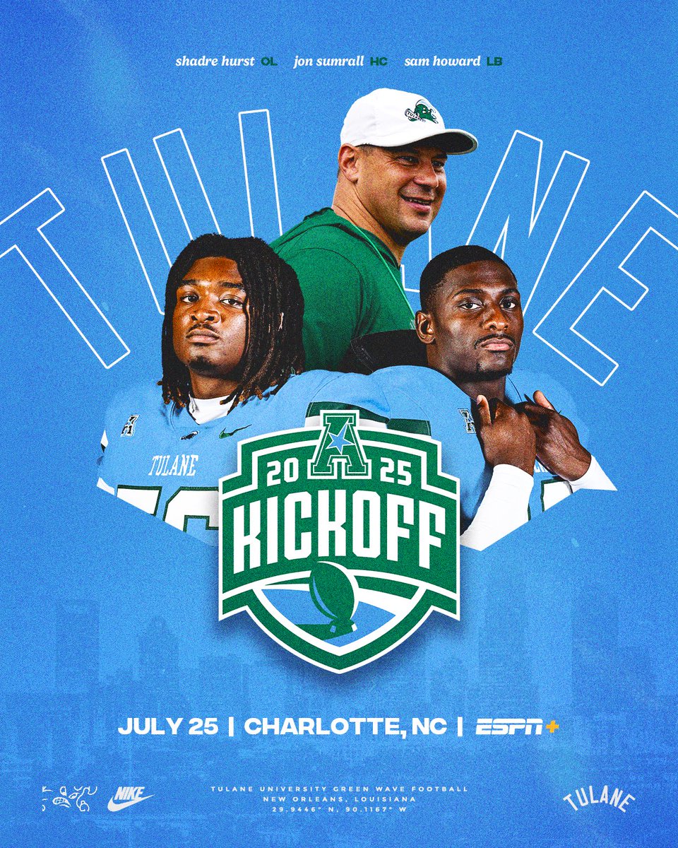 GreenWaveFB's tweet image. It’s almost talking season! 🎙️
See y’all in Charlotte!
#UptownFootball X @American_Conf