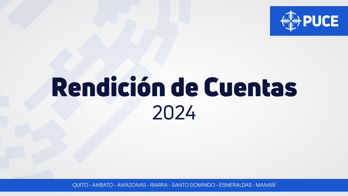 🔛 Iniciamos la #RendiciónDeCuentasPUCE, un evento para presentar los logros alcanzados y el impacto generado en el 2024. A la par, presentaremos lo cumplido durante el 2015 al 2025, con relación a los objetivos del Plan Estratégico de la PUCE.
▶️ Sigue la transmisión aquí: