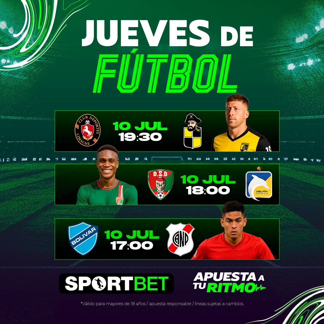 ¡JUEVES DE FÚTBOL!🤩

No hay mundial de Clubes, tranqui😌. 

La jornada de fútbol continúa, aquí te dejo varios eventos que podrás disfrutar y pronosticar con SportBet☝️✅