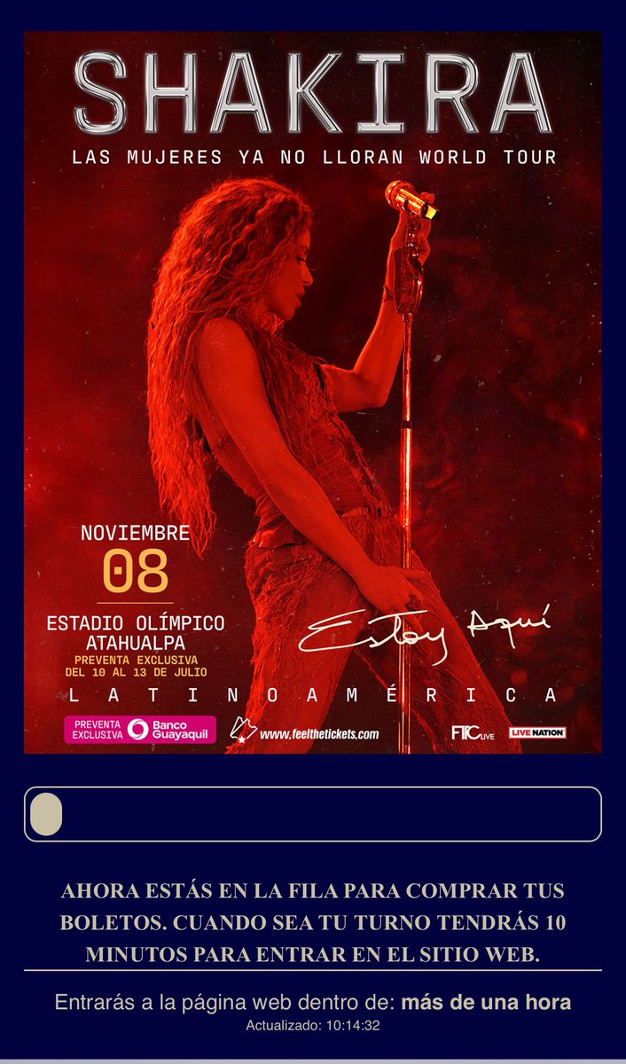 gisselazm's tweet photo. Desesperación no avanza ningún dispositivo conectado para comprar las estradas para  #shakira en Ecuador 😱 https://t.co/bmdaS8ep17