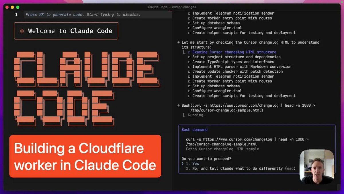 Ian Nuttall (@iannuttall) on Twitter photo Getting asked about how I build bots like my Claude Code/Cursor changelog trackers
Maybe you missed that I did an 18min vid on this? Only 1k views on YT 😭
- Checks changelog every min
- Logs updates
- Notifies me on Telegram
All hosted free on <a href="/CloudflareDev/">Cloudflare Developers</a>
Video below Getting asked about how I build bots like my Claude Code/Cursor changelog trackers
Maybe you missed that I did an 18min vid on this? Only 1k views on YT 😭
- Checks changelog every min
- Logs updates
- Notifies me on Telegram
All hosted free on <a href="/CloudflareDev/">Cloudflare Developers</a>
Video below