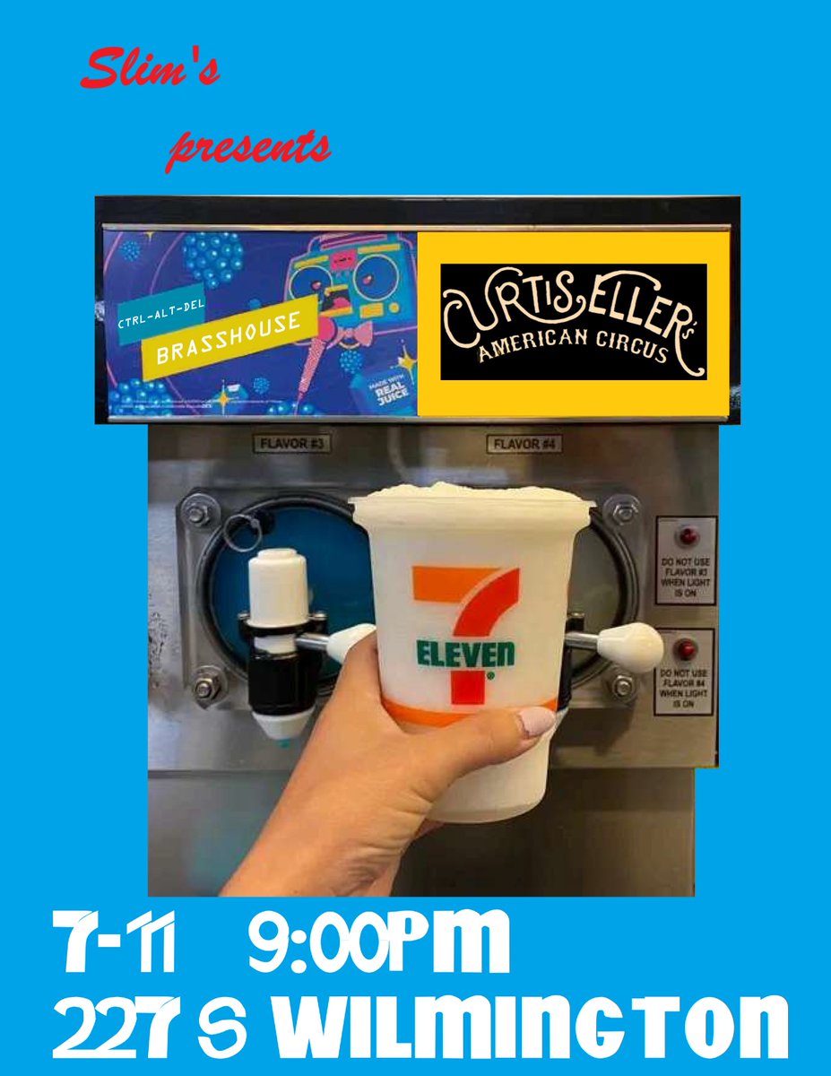 We've been offline for a bit, but we never really left...tomorrow, we're headed to <a href="/slimsraleigh/">Slim's Raleigh</a>  with <a href="/CurtisEller/">Curtis Eller 🪕</a>'s American Circus for #SlurpeeDay...I can't tell you to bring a #slurpee with you to Slim's, but I also can't tell you not to...
#Brasshouse
#Banjo
#Weird