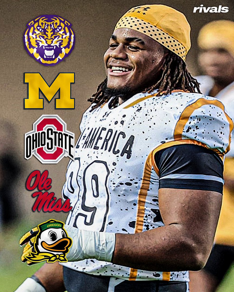 On3 Recruits (@on3recruits) on Twitter photo Two teams are emerging at the top for 4-star DL Deuce Geralds, <a href="/ChadSimmons_/">ChadSimmons</a> reports👀
Geralds’ finalists are LSU, Michigan, Ohio State, Ole Miss and Oregon.
Intel: on3.com/rivals/news/in… Two teams are emerging at the top for 4-star DL Deuce Geralds, <a href="/ChadSimmons_/">ChadSimmons</a> reports👀
Geralds’ finalists are LSU, Michigan, Ohio State, Ole Miss and Oregon.
Intel: on3.com/rivals/news/in…