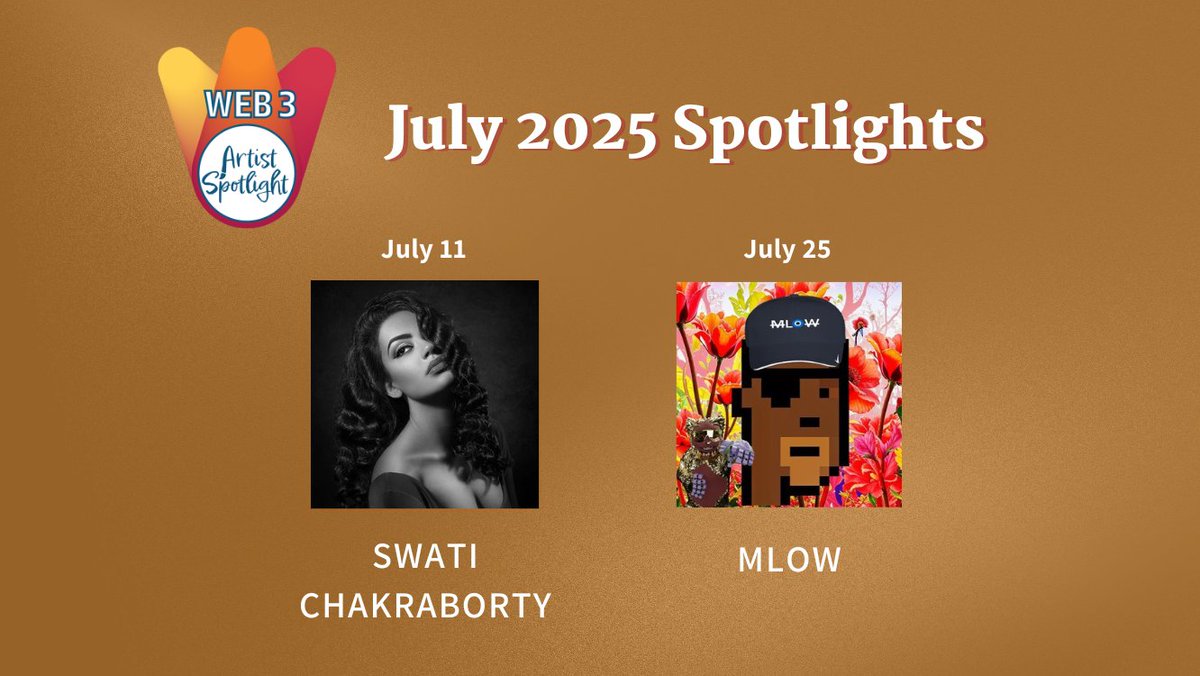 Jancarlo (@jancarlo316) on Twitter photo 🚨 July Artist Spotlights 🚨
Hey fam! Both <a href="/Jeni_Pepen/">Jenifer | ONELOVE</a> and I are excited to feature these two amazing artists this month! 🔥
🔹July 11: <a href="/photosbyswati/">Swati Chakraborty | photosbyswati.eth</a>
🔹July 25: <a href="/0xMLow/">MLow 🌸</a>
Set your reminders so you don't miss a space!
<a href="/web3artistlove/">Web 3 Artist Spotlight</a>
Links 👇 🚨 July Artist Spotlights 🚨
Hey fam! Both <a href="/Jeni_Pepen/">Jenifer | ONELOVE</a> and I are excited to feature these two amazing artists this month! 🔥
🔹July 11: <a href="/photosbyswati/">Swati Chakraborty | photosbyswati.eth</a>
🔹July 25: <a href="/0xMLow/">MLow 🌸</a>
Set your reminders so you don't miss a space!
<a href="/web3artistlove/">Web 3 Artist Spotlight</a>
Links 👇