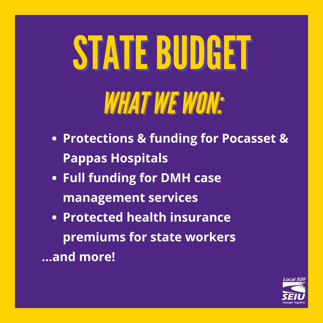 ICYMI: the FY26 budget was officially signed, and thanks to our members sending thousands of messages to their legislators, we secured some important wins! We organized to protect Pappas &amp; Pocasset hospitals, secure funding for DMH case managers, and more.