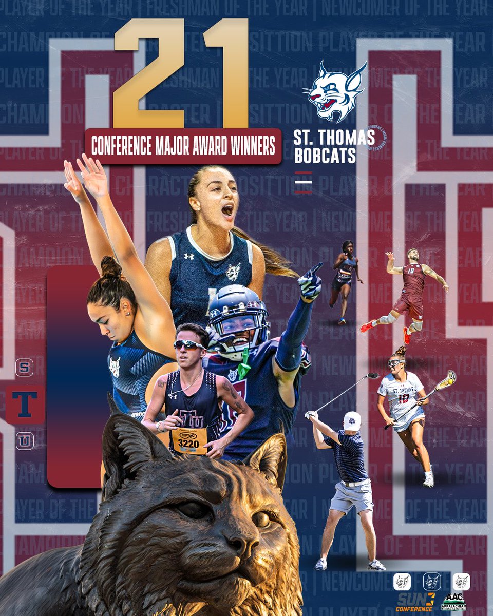 STU_Athletics's tweet image. We continue our look back at the 2024-25 academic year by highlighting our 21 Conference Major Award Winners, featuring:
1️⃣7️⃣ Student-Athletes
3️⃣ Coaches
1️⃣ Athletic Trainer
3 students earned 2 awards with 1 coach garnering 2 for 2️⃣5️⃣ total from @SunConference & @AACsports
