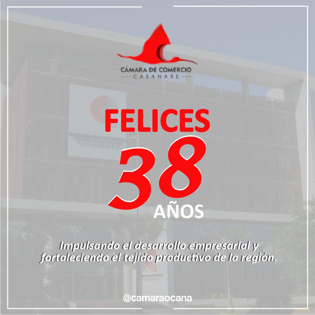 Hoy felicitamos a nuestros amigos de la <a href="/CCCASANARE/">CCC</a>  por sus 38 años impulsando el desarrollo empresarial y fortaleciendo el tejido productivo de la región.