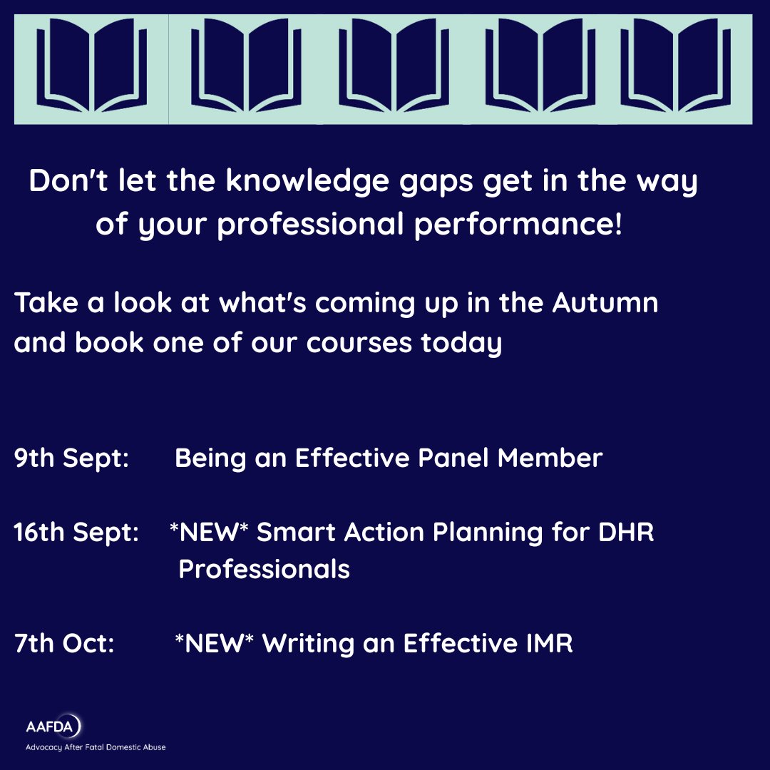 AAFDA6's tweet image. Booking for September and October training dates is now live and includes new courses! For more information and to book a place, visit aafda.org.uk/training-and-e…