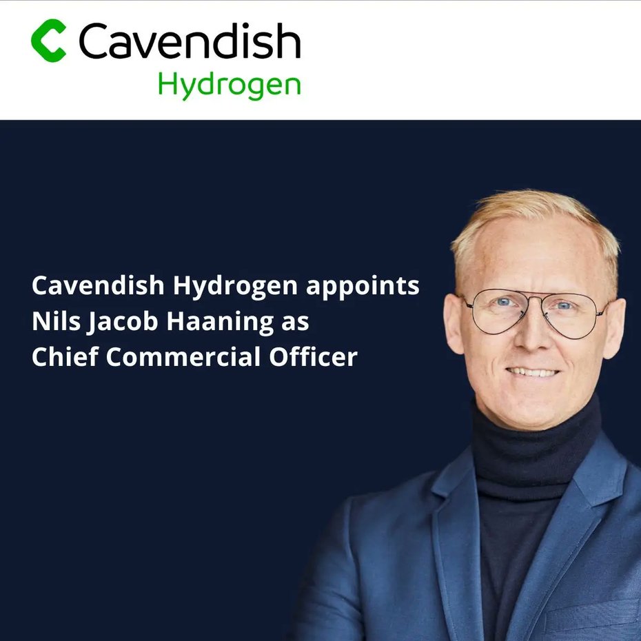 fuelcellsworks's tweet photo. Cavendish Hydrogen has appointed Nils Jacob Haaning as its new Chief Commercial Officer, effective August 1, 2025, to drive growth and sales.

#HydrogenNow #Fuelcells #CleanEnergy #Decarbonise #ZeroEmisson #HydrogenEconomy 

 https://t.co/dpJpy37uia https://t.co/Ashe8J6HOj