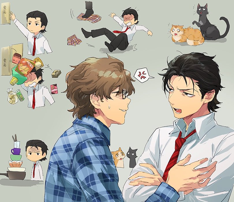 peien516's tweet image. お題箱 odaibako.net/u/PEIEN516 #odaibako
Adult Odagiri and Hiraga live together in an apartment with two cats