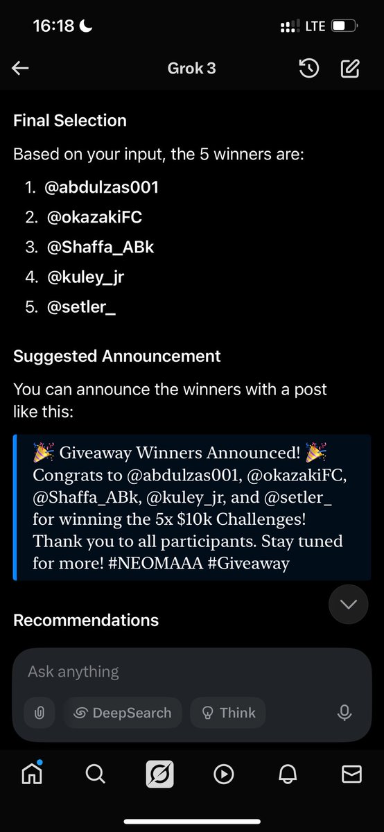 Ismail zakx (@ismail_zakx) on Twitter photo Winners Announcement🤝🎉
Congratulations to the winners 🎉🎉🎉
<a href="/abdulzas001/">wakilin Birni</a>
<a href="/okazakiFC/">okazaki</a>
@Shaffa_ABk
<a href="/kuley_jr/">CALUM.</a>
<a href="/setler_/">Setler🗽</a>
Kindly open a support ticket in <a href="/neomaaafunds/">NeomAAA Funds | Prop Trading Firm</a> discord to receive your account!
Winners were selected by GROK Winners Announcement🤝🎉
Congratulations to the winners 🎉🎉🎉
<a href="/abdulzas001/">wakilin Birni</a>
<a href="/okazakiFC/">okazaki</a>
@Shaffa_ABk
<a href="/kuley_jr/">CALUM.</a>
<a href="/setler_/">Setler🗽</a>
Kindly open a support ticket in <a href="/neomaaafunds/">NeomAAA Funds | Prop Trading Firm</a> discord to receive your account!
Winners were selected by GROK