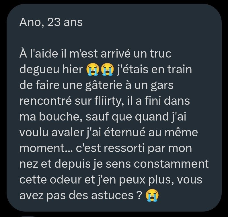 ZoneconFesse's tweet photo. Vous préférez perdre l’odorat à cause du COVID ou être dans sa situation ? 😭😭

(1/2) https://t.co/H5Gk1M7QQC