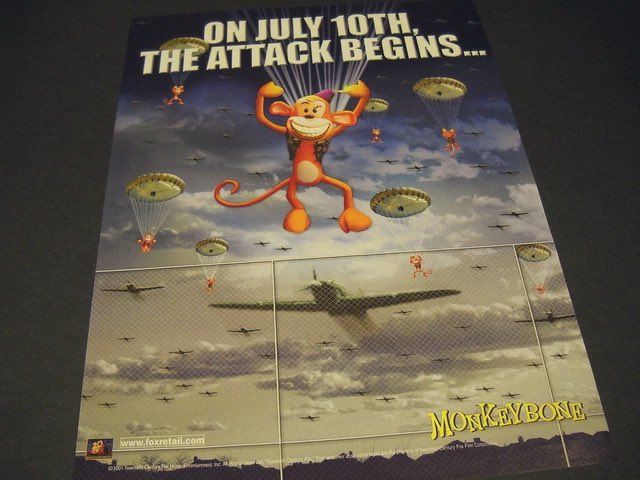 On this day in (2001) Monkeybone was released on Home media such as VHS &amp; DVD. Here’s a promotional poster celebrating the physical release. 

“ON JULY 10TH, THE ATTACK BEGINS…”