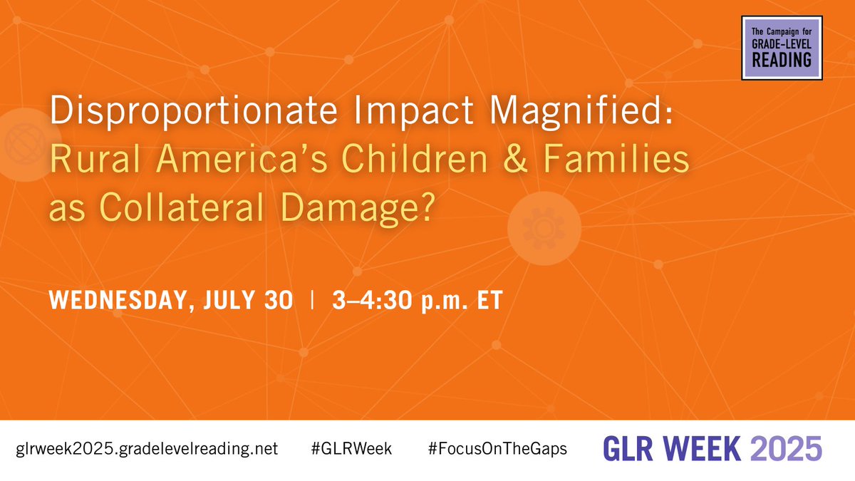 readingby3rd's tweet image. On Wed Jul 30, join @readingby3rd for a #GLRWeek session exploring the urgent challenges + promising solutions facing children & families in rural communities w/@nrea1 @CenterOnBudget @KidsPartnership @TCFdotorg @vakids
REGISTER: bit.ly/4lkzOOl
