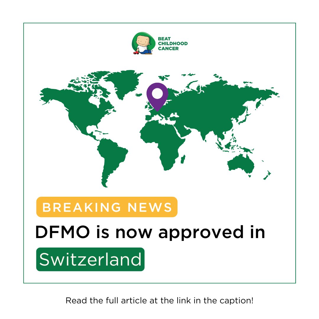 Exciting news: DFMO is now approved in Switzerland! 🇨🇭

Read more: prnewswire.com/news-releases/…

#BeatChildhoodCancer #DFMO #EveryChildEverywhere #ChildhoodCancer #ChildhoodCancerResearch