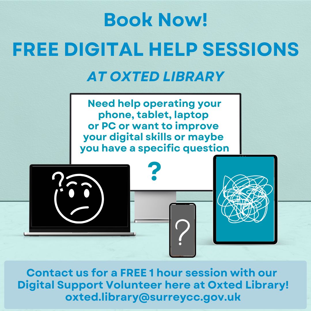 Oxted Library (@oxtedlibrary) on Twitter photo 💻 Need some help with your desktop, laptop, tablet or mobile phone?
Book a FREE Digital Support session at Oxted Library !
Thursdays 10am–12pm
Book: oxted.library@surreycc.gov.uk
<a href="/SurreyLibraries/">Surrey Libraries UK</a> <a href="/loveoxted/">Love Oxted</a> 💻 Need some help with your desktop, laptop, tablet or mobile phone?
Book a FREE Digital Support session at Oxted Library !
Thursdays 10am–12pm
Book: oxted.library@surreycc.gov.uk
<a href="/SurreyLibraries/">Surrey Libraries UK</a> <a href="/loveoxted/">Love Oxted</a>