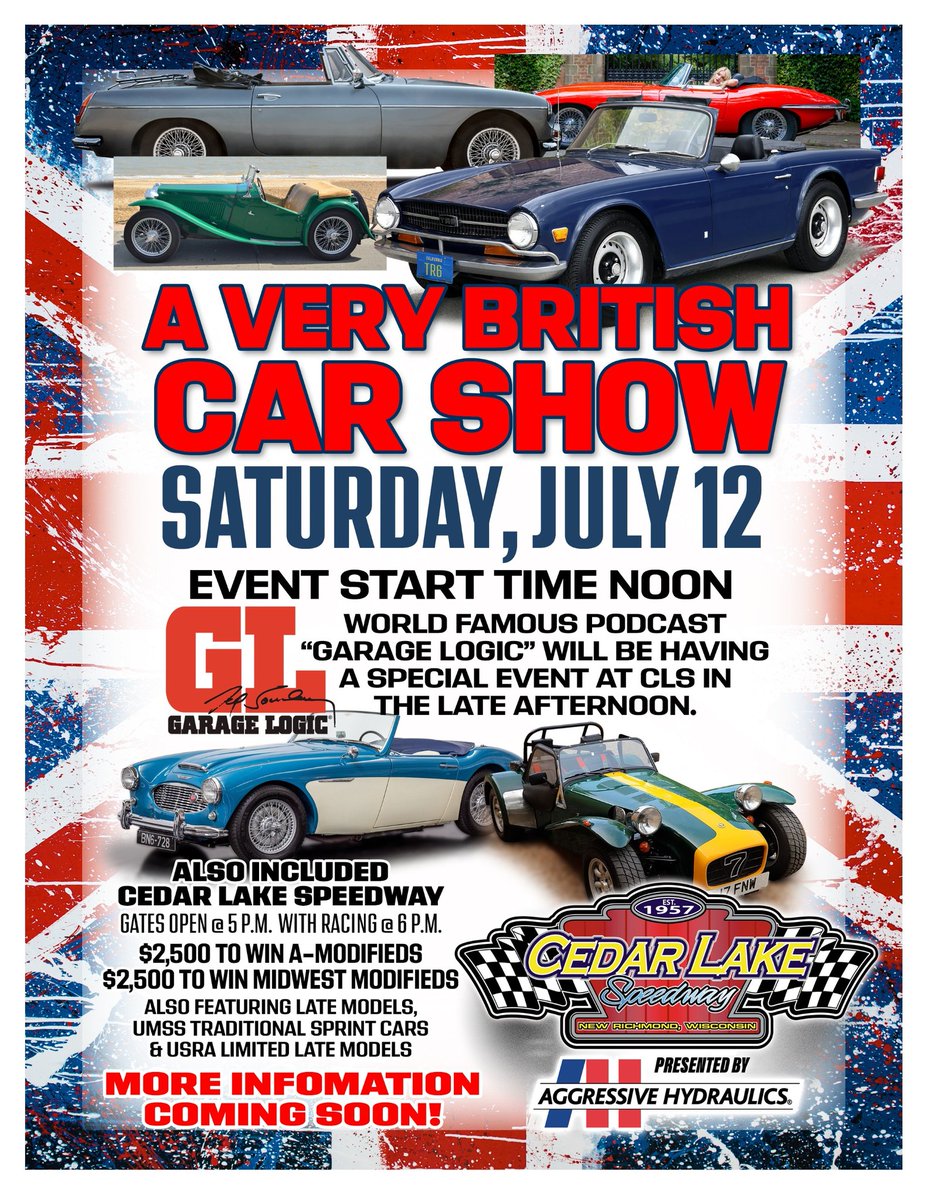 GLpodcast's tweet image. Come see @JoeSoucheray @MSP_Traffic @ChrisReuvers John Heidt and the Rookie this Saturday at Cedar Lake Speedway. Everyone is invited!
British Car Show: 12p-5p
Garage Logic Crew on-site: 3p-5p (roughly)
Races at 6.
See you there!