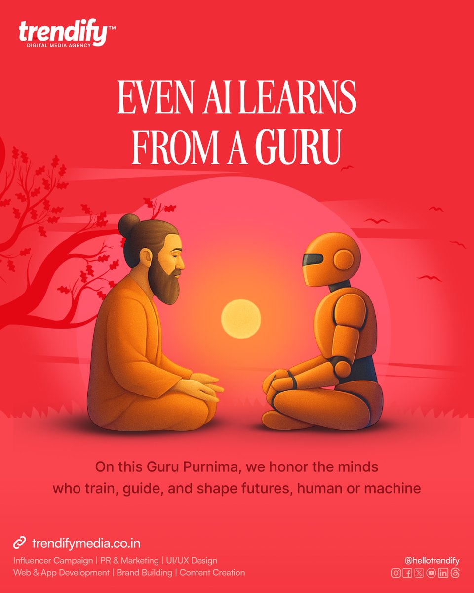 hellotrendify's tweet image. Even AI needs a teacher.

This Guru Purnima, we honor the mentors who shape both human potential and machine intelligence.

#GuruPurnima2025 #TrendifyMedia #VoiceOfYourBrand #ContentWithPurpose #DigitalStorytelling #BrandDesign #CreativeTech #HumanAndMachine