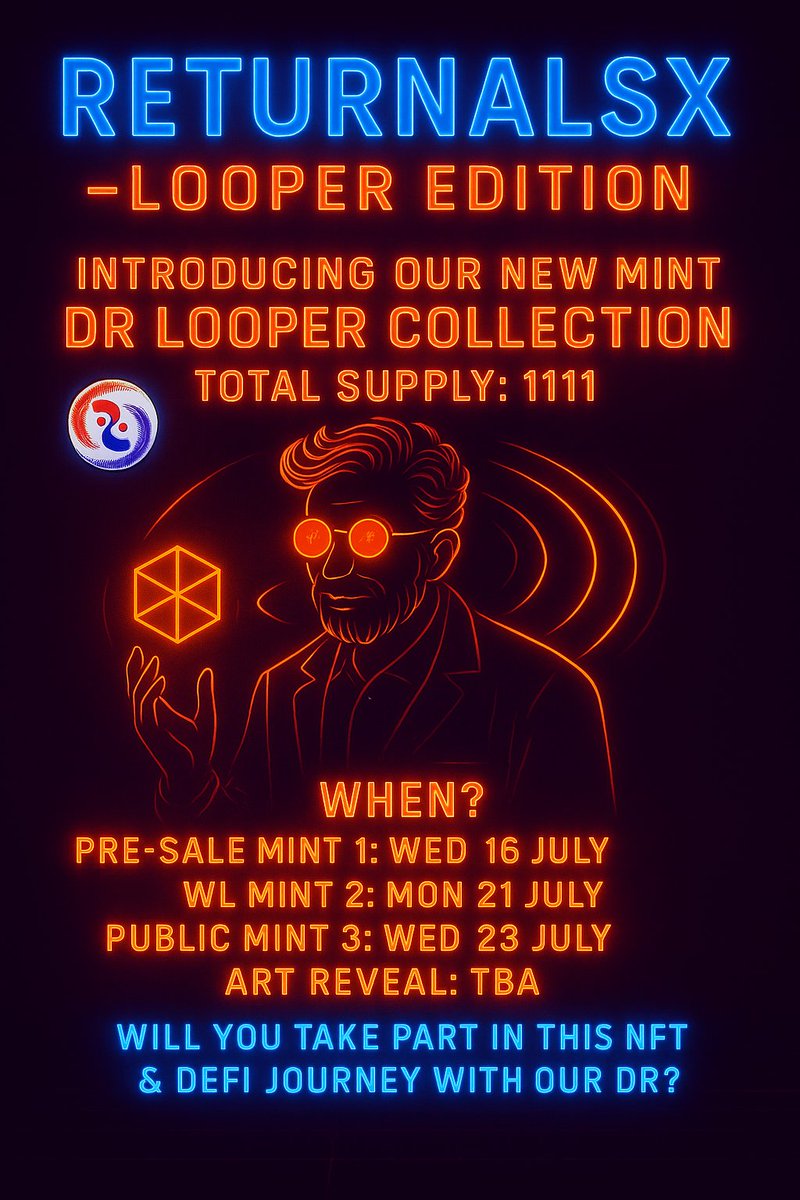 abdoulxw3's tweet photo. 🎨 @ReturnalsX - Dr. Looper is coming to @hedera!
🧪 3-phase mint of this unique NFT collection begins soon:
📦 Supply: 1,111
📅 Mint Dates:
• Phase 1 – July 16
• Phase 2 – July 21
• Phase 3 – July 23
Don’t miss this one. 🔥
#HBARNFTs #HederaNFT #Returnals $HBAR https://t.co/r6zXcDEJPZ