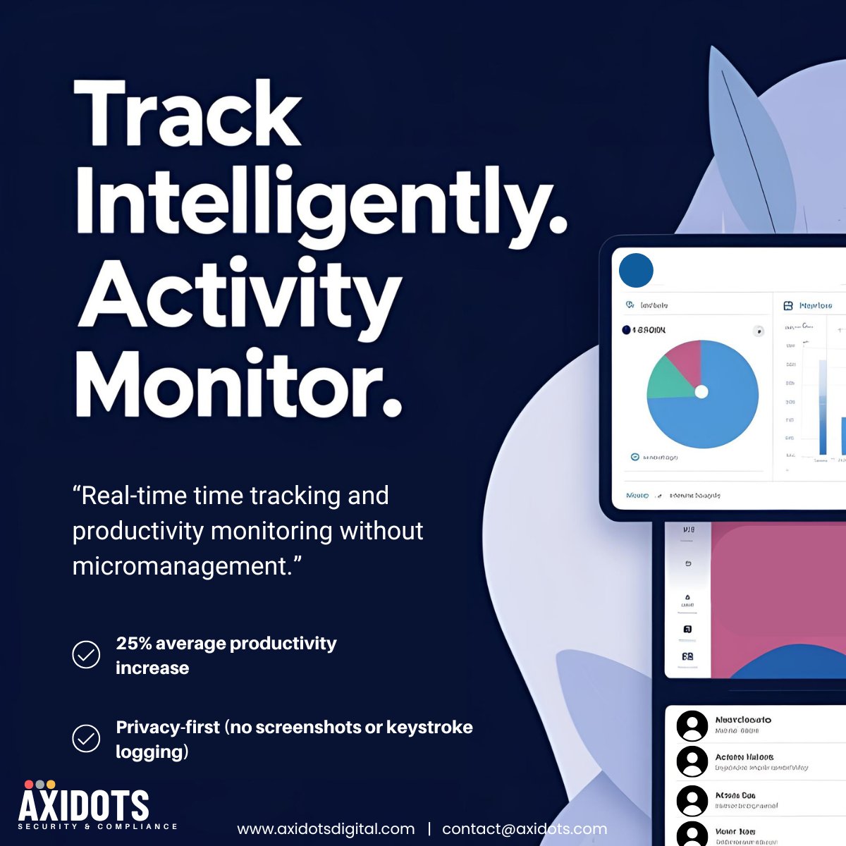 axidotsofficial's tweet image. 💡 Smarter time tracking, not micromanagement.

Axidots helps teams work better — with real-time insights, not pressure.

25% productivity boost. No spying. Just clarity.
#Axidots #WorkSmart #ProductivityWithoutPressure
