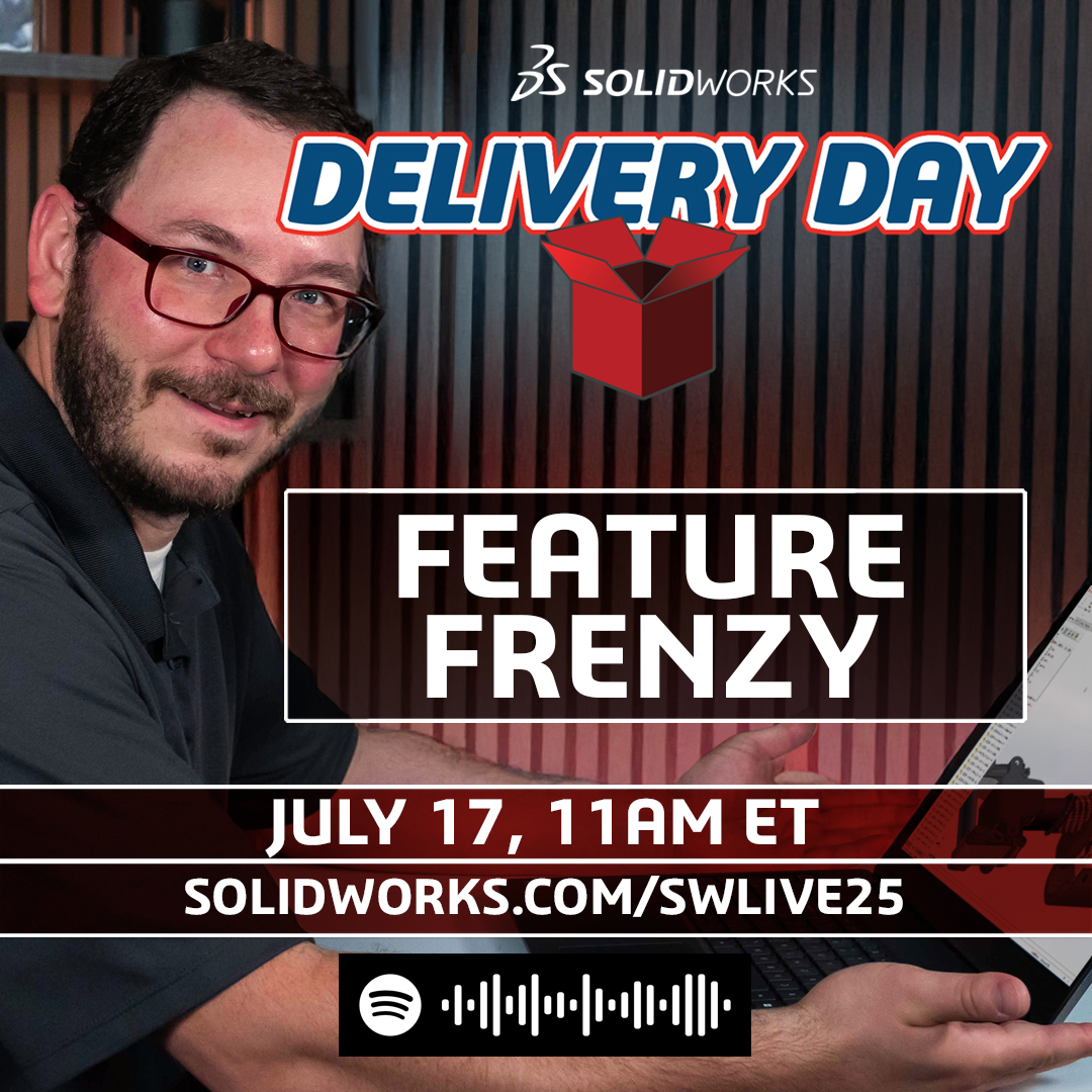 Join our next SOLIDWORKS Live episode: SOLIDWORKS Delivery Day: Feature Frenzy on July 17, 2025 @11AM ET
Discover enhancements built to streamline your projects, whether you’re working solo or across global teams. Set a reminder now: go.solidworks.com/ke6