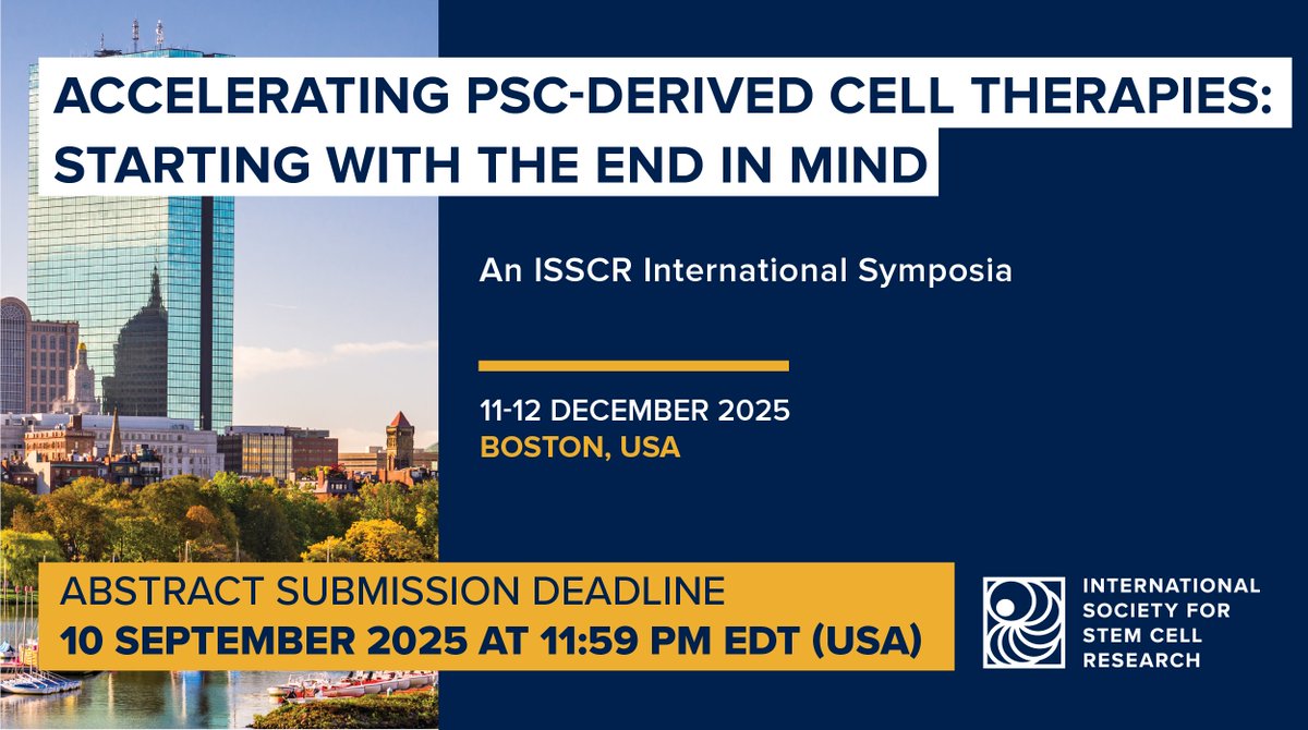 ISSCR's tweet image. The abstract submission deadline for our upcoming symposium in Boston, USA, is just two months away! Submit your abstract today to join global leaders on the frontlines of developing cell therapies and help shape the future of the field👉 bit.ly/4gUEvMs
