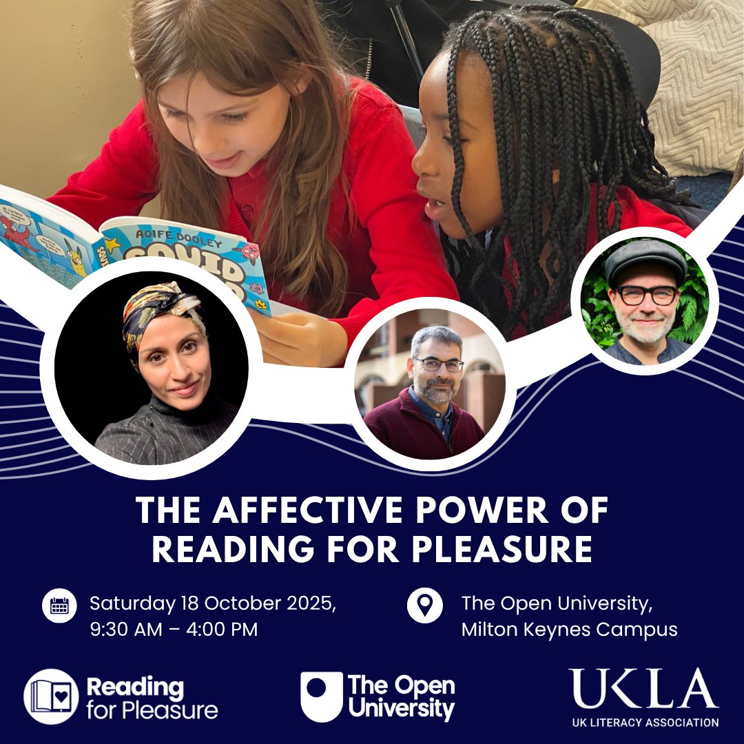 Join us in Milton Keynes on Sat 18 Oct for our Autumn #OURfPConf! 📚💙
Explore how reading for pleasure supports empathy, identity &amp; motivation in young readers.
Workshops, research &amp; RfP community energy all day!
🎟️ ow.ly/fVZM50WnH5s
#OUReadingSchools #Literacy #Teaching