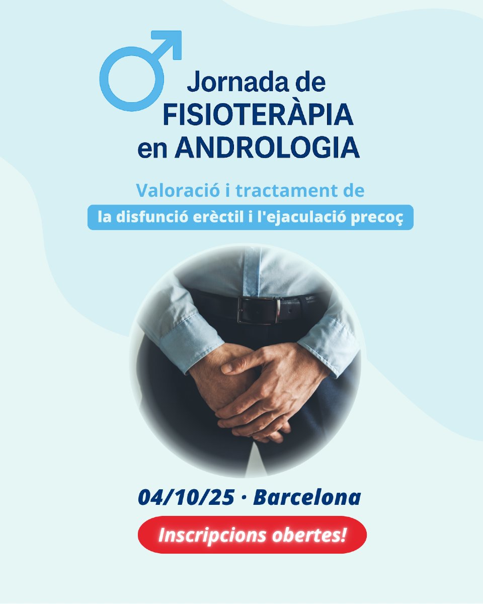 📣 ¡Inscripciones abiertas!

🔬 I Jornada en Andrología organiazdo por <a href="/ColFiCat/">CFC</a> 

🗓️ Sábado, 4 de octubre de 2025

👇🏻 Más info en:
andrologia.fisioterapeutes.cat/es/