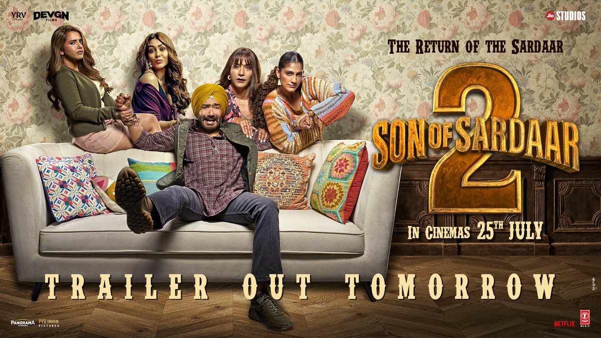 Ajay Devgn (@ajaydevgn) on Twitter photo Jassi escaped a vengeful family once…
Now he's trapped in a house full of women, chaos and secrets.
Jassi’s wild luck returns in Son of Sardaar 2!
Trailer drops TOMORROW. #SOS2 #TrailerTomorrow
<a href="/ravikishann/">Ravi Kishan</a> <a href="/mrunal0801/">Mrunal Thakur</a> <a href="/neerubajwa/">Neeru Bajwa</a> <a href="/jiostudios/">Jio Studios</a> <a href="/ADFFilms/">Devgn Films</a> @tseries #JyotiDeshpande Jassi escaped a vengeful family once…
Now he's trapped in a house full of women, chaos and secrets.
Jassi’s wild luck returns in Son of Sardaar 2!
Trailer drops TOMORROW. #SOS2 #TrailerTomorrow
<a href="/ravikishann/">Ravi Kishan</a> <a href="/mrunal0801/">Mrunal Thakur</a> <a href="/neerubajwa/">Neeru Bajwa</a> <a href="/jiostudios/">Jio Studios</a> <a href="/ADFFilms/">Devgn Films</a> @tseries #JyotiDeshpande