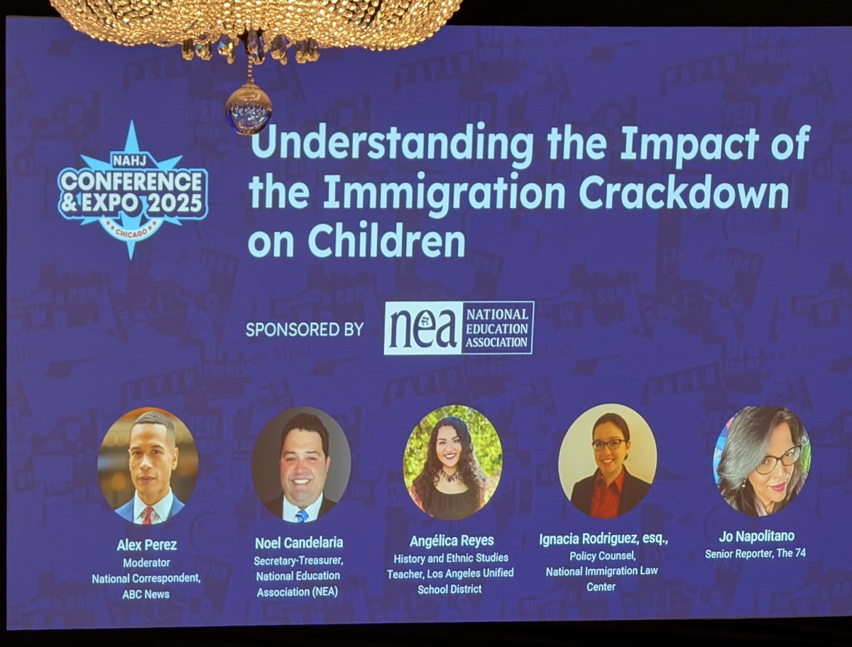 Noel Candelaria ✊🏼🟧 (@noelcandelaria) on Twitter photo At #NAHJ2025, I joined a powerful panel on how stepped-up immigration enforcement impacts children & schools.
Proud to represent <a href="/NEAToday/">NEA</a> alongside:
🗣️ Alex Perez (<a href="/ABC/">ABC News</a>)
📚 Angélica Reyes (<a href="/UTLAnow/">United Teachers Los Angeles</a>)
⚖️ Ignacia Rodriguez (<a href="/NILC/">National Immigration Law Center</a>)
🗞️ Jo Napolitano (<a href="/The74/">The 74</a>)
#PublicEducation At #NAHJ2025, I joined a powerful panel on how stepped-up immigration enforcement impacts children & schools.
Proud to represent <a href="/NEAToday/">NEA</a> alongside:
🗣️ Alex Perez (<a href="/ABC/">ABC News</a>)
📚 Angélica Reyes (<a href="/UTLAnow/">United Teachers Los Angeles</a>)
⚖️ Ignacia Rodriguez (<a href="/NILC/">National Immigration Law Center</a>)
🗞️ Jo Napolitano (<a href="/The74/">The 74</a>)
#PublicEducation