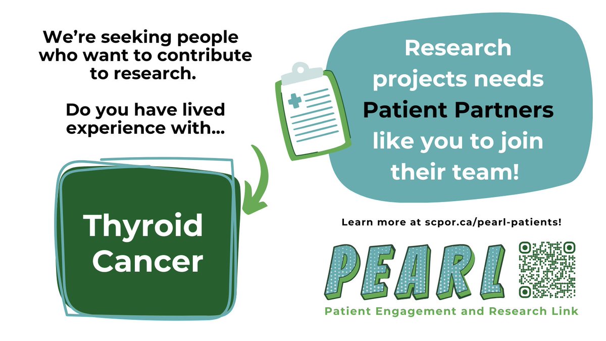 SCPOR_SK's tweet image. If you have lived experience with Thyroid Cancer and want to part of a health research team, check out saskhealthauthority.ca/careers-volunt…. This and other opportunities to make a difference through health research are available at scpor.ca/pearl.