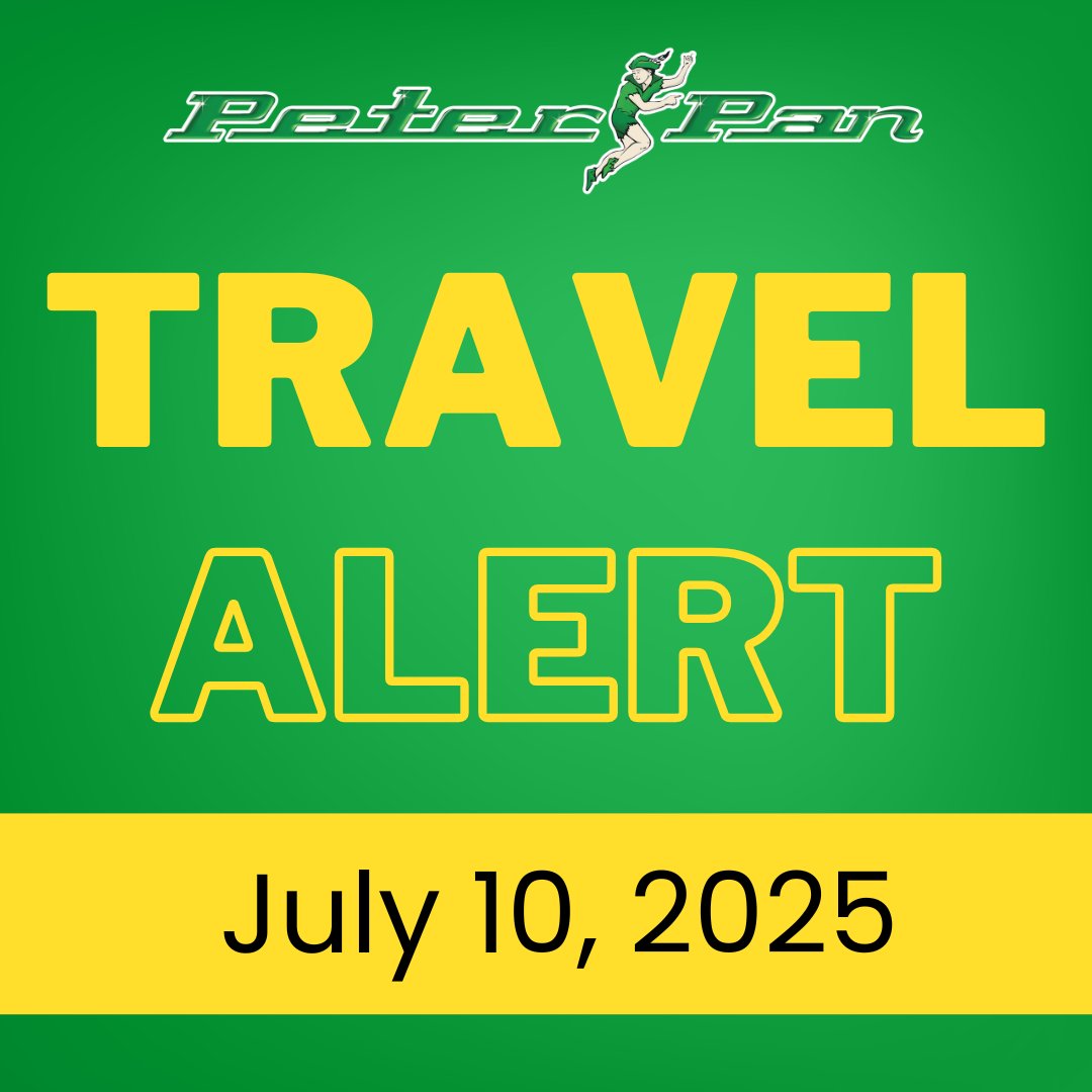 🚨 Travel Alert – July 10th 🚨
Due to traffic incidents and flooding, the following routes are currently experiencing delays:
Boston South Station/Logan Airport ↔ Cape Cod
Hartford ↔ Springfield
Hartford ↔ Boston
Arrive early &amp; check for updates: peterpanbus.me/44ol4I4