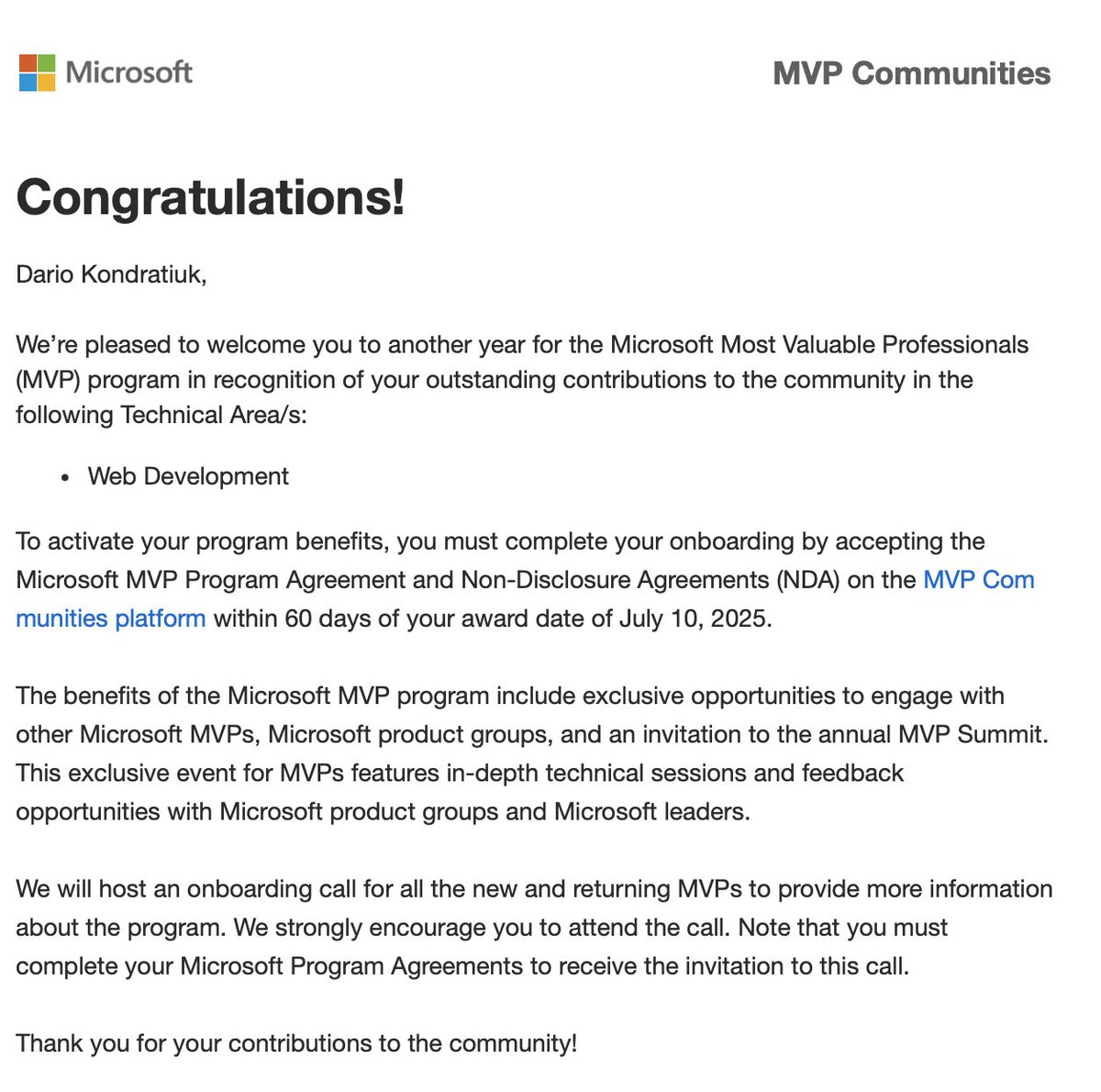 I know that I say the same thing every year. But it feels the same every year!
You go from denial, sadness, and acceptance until you finally receive the email you've been waiting for.
I'm thrilled to have been awarded the Microsoft MVP award for the 6th consecutive year!
#mvpbuzz