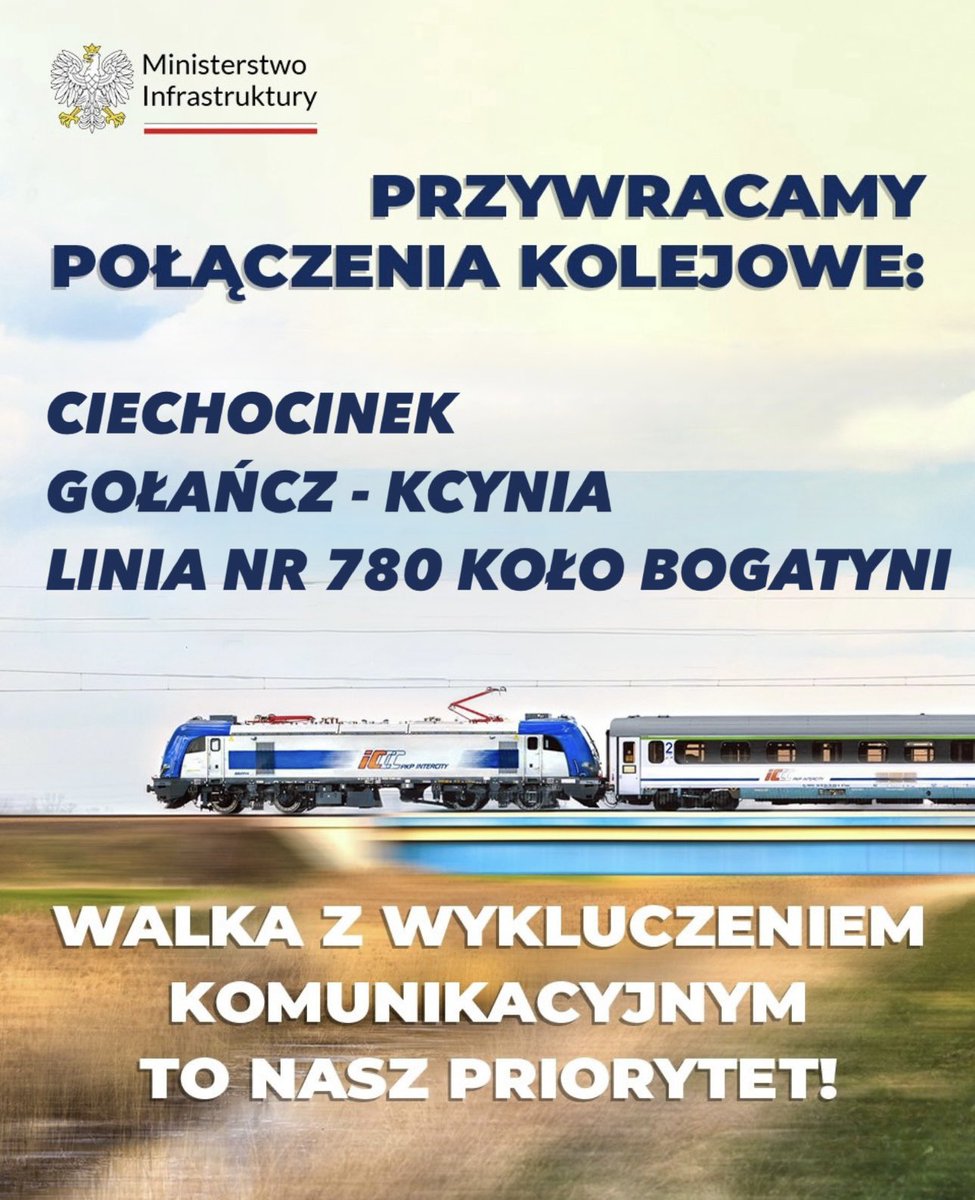 🚆 Przywracamy połączenia kolejowe! 🛤️✨

🔁 Już wkrótce wrócą trzy trasy:

🟢 Ciechocinek 
Perony w Ciechocinku, Odolionie i Aleksandrowie Kujawskim są już w remoncie.
➡️ Zakończenie prac: listopad
➡️ Pierwsze kursy: grudzień 2025! 🧳

🟢 Gołańcz – Kcynia – ostatnie pociągi