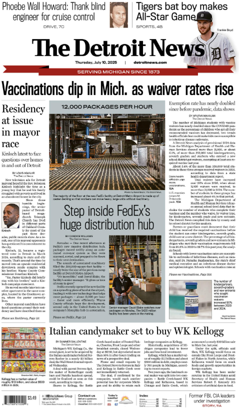 MichMediaWatch's tweet image. At least one Michigan paper had news of @KelloggsUS sale today, but home state @Gannett papers @freep and @bcenquirer were not it.