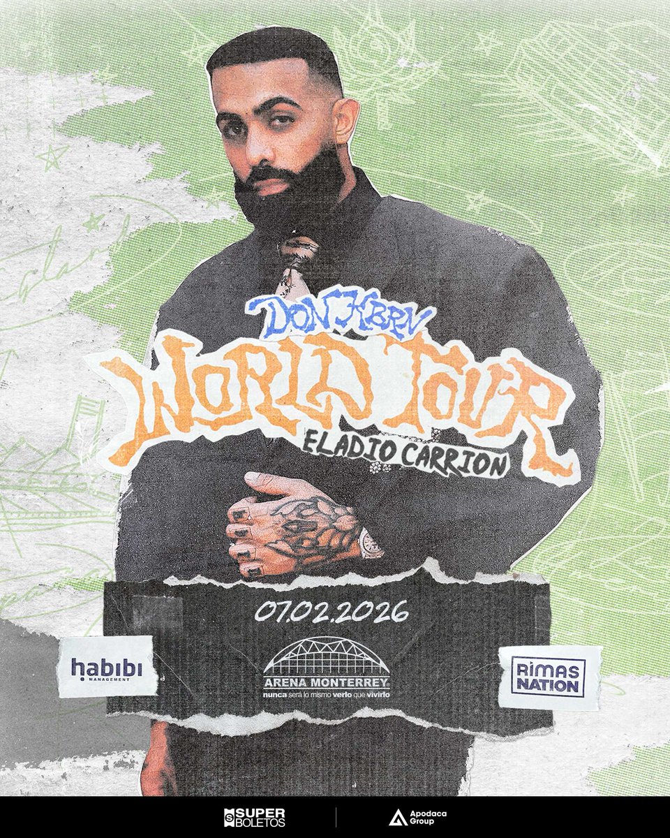 🔥🔥 Flow pesado, barras duras y puro perreo consciente. Llenarán la #ArenaMonterrey, este 7 de Febrero del 2026.

<a href="/eladiocarry_on/">ELA 🥷</a> llega con el DON KBRN WORLD TOUR

Boletos desde HOY en superboletos y 📲 superfan.

ow.ly/ls1R50VJT5U