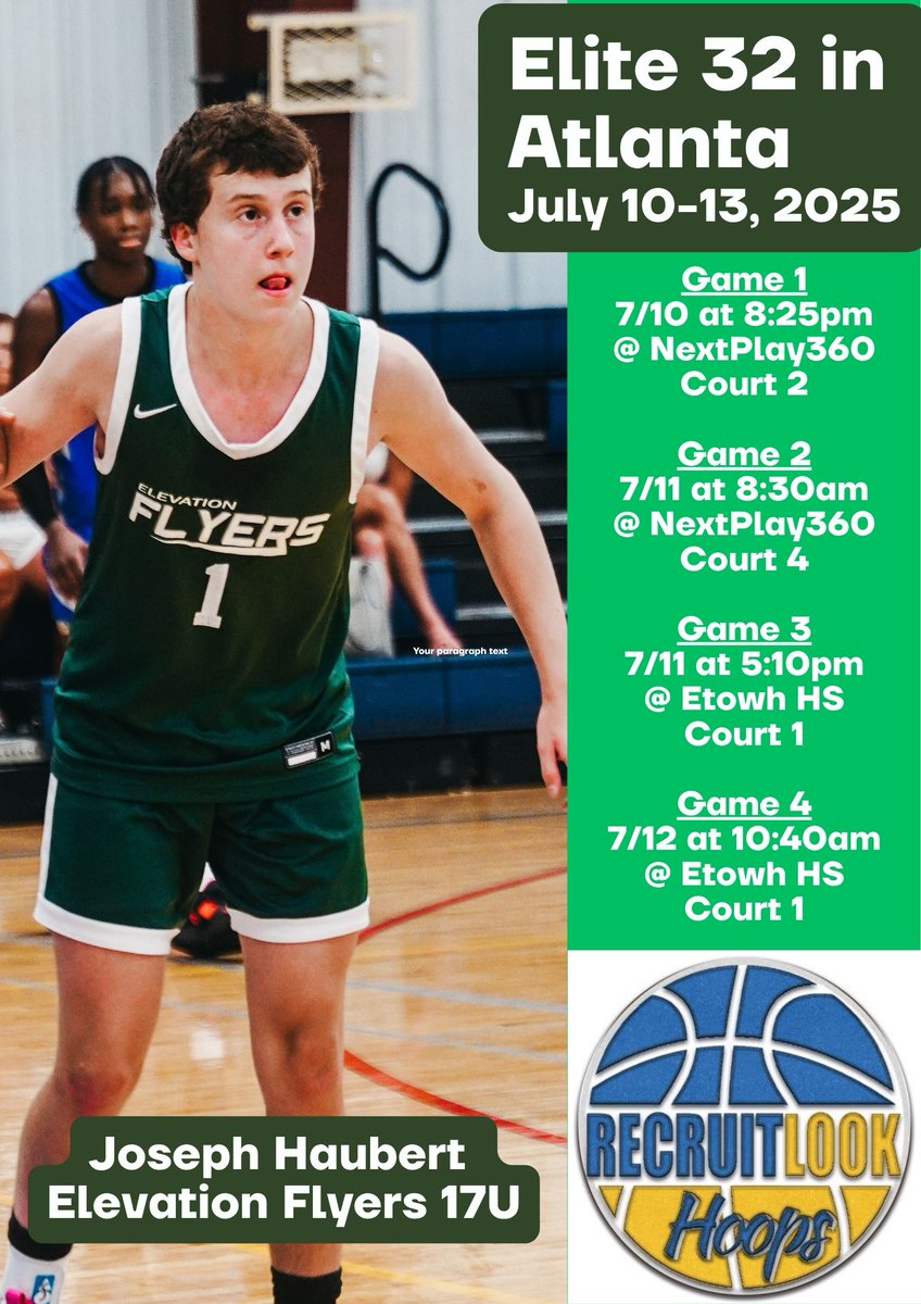 It’s game day. @elevationbball Flyers 17U is at <a href="/RL_Hoops/">RecruitLook Hoops</a> #Elite32 NCAA Live tourney in Atlanta. Tipoff is tonight at 8:25pm on the <a href="/NextPlay360/">NextPlay360</a> gym on Court #2. Then again tomorrow morning at 8:30am. 
Full schedule can be found on the @OTRhoops app. #Recruitlooks #RLHoops