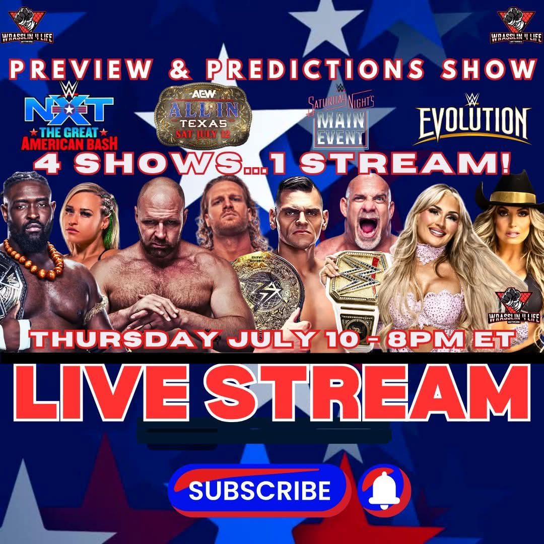 Tune in to <a href="/Wrasslin4lifeN/">Wrasslin4lifenetwork</a> as we are live with our preview and predictions for everything happening this weekend. We are talking #NXTGAB #AEWAllInTexas #SNME &amp; #WWEEvolution So join your favorite wrestling buddies as we go through all the matches &amp; you can let us know your picks