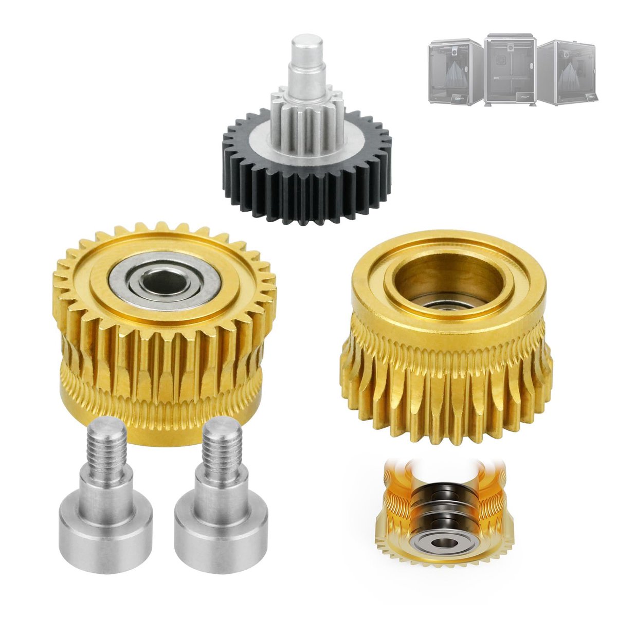 xiaoguangdd's tweet photo. Acrossxd k1 Max Extruder,k1 Double Bearing Gear Upgrade Kit Hardened Steel DLC Gold+Reduction Gear,All Metal Filament Drive Extruder Gear,for K1 / K1 Max / K1C 3D Printer Accessories Part. #creality #K1max #K1 #K1C https://t.co/FPRq0N707G