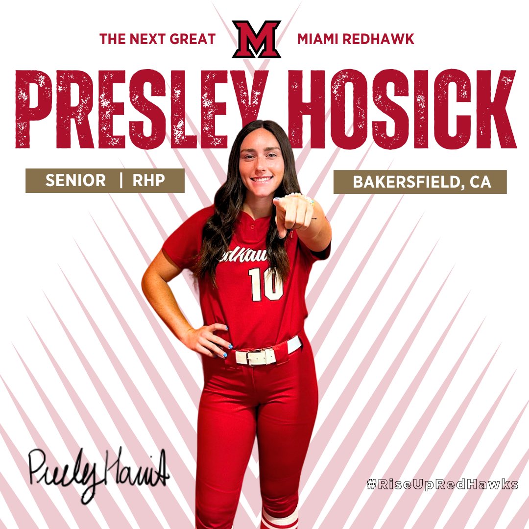 Pitcher Presley Hosick is transferring to Miami Ohio. She started her career at Cal Baptist and Minnesota and has one year left to spend in Oxford.

An all-WAC honoree at CBU in 2024, Hosick owns a 3.48 career ERA with 23 wins and 124 strikeouts in 263 innings of work.