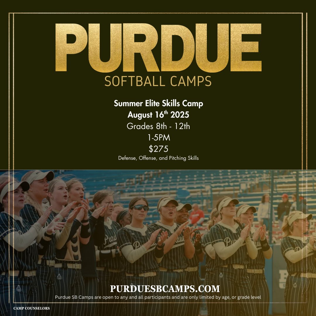PurdueSoftball's tweet image. Show us your elite skills this summer 😎
REGISTER NOW ➡️bit.ly/PURDUESBCAMPS
#BoilerUp🚂