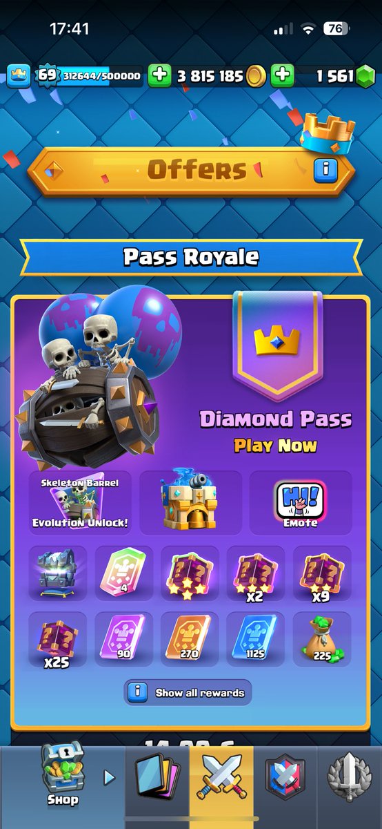 3 Diamond Pass Giveaway 💎

To Enter :

Retweet ♻️ + Like ❤️
Follow  <a href="/AddiCtz_CR/">AddiCtz</a> &amp; <a href="/LeaveBait/">LeaveBait</a> &amp; <a href="/Shinkai1901/">Shinkai9</a> 
Comment Your favorite card on the game 💬

Good Luck , Winners In 72 Hours